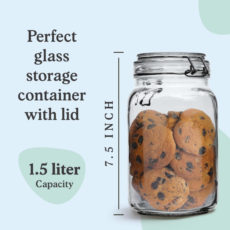 Marbelous Set of 3 Glass Mason Jar with Airtight Lid 50 Ounces | Glass Storage Container for Food, Flour, Pasta, Coffee, Candy, Dog Treats, Snacks - Image 2
